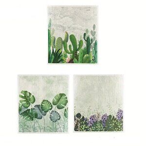 NEW Set of 3 Swedish Dishcloths, Cactus, Lavender, Plant - Reusable, Sustainable